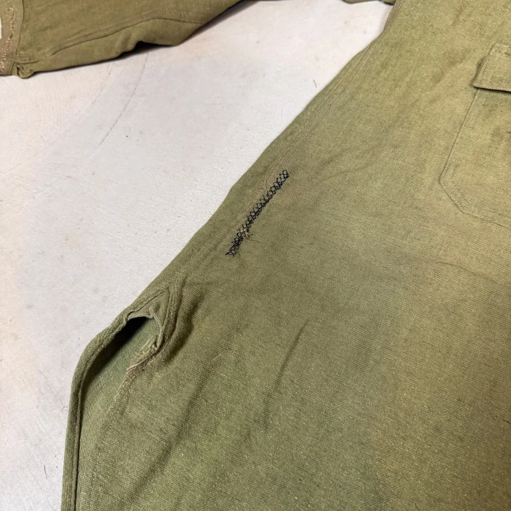Vintage 1940s Military Wool flannel Field Shirt Mens XL Olive Drab Distressed